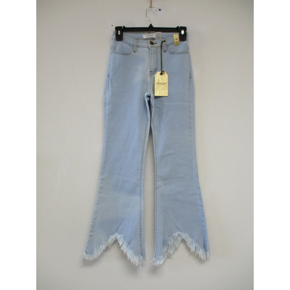 Vibrant M.i.U Jeans Juniors 3 Blue Flare Sharkbite Hem Frayed High Rise Stretch
